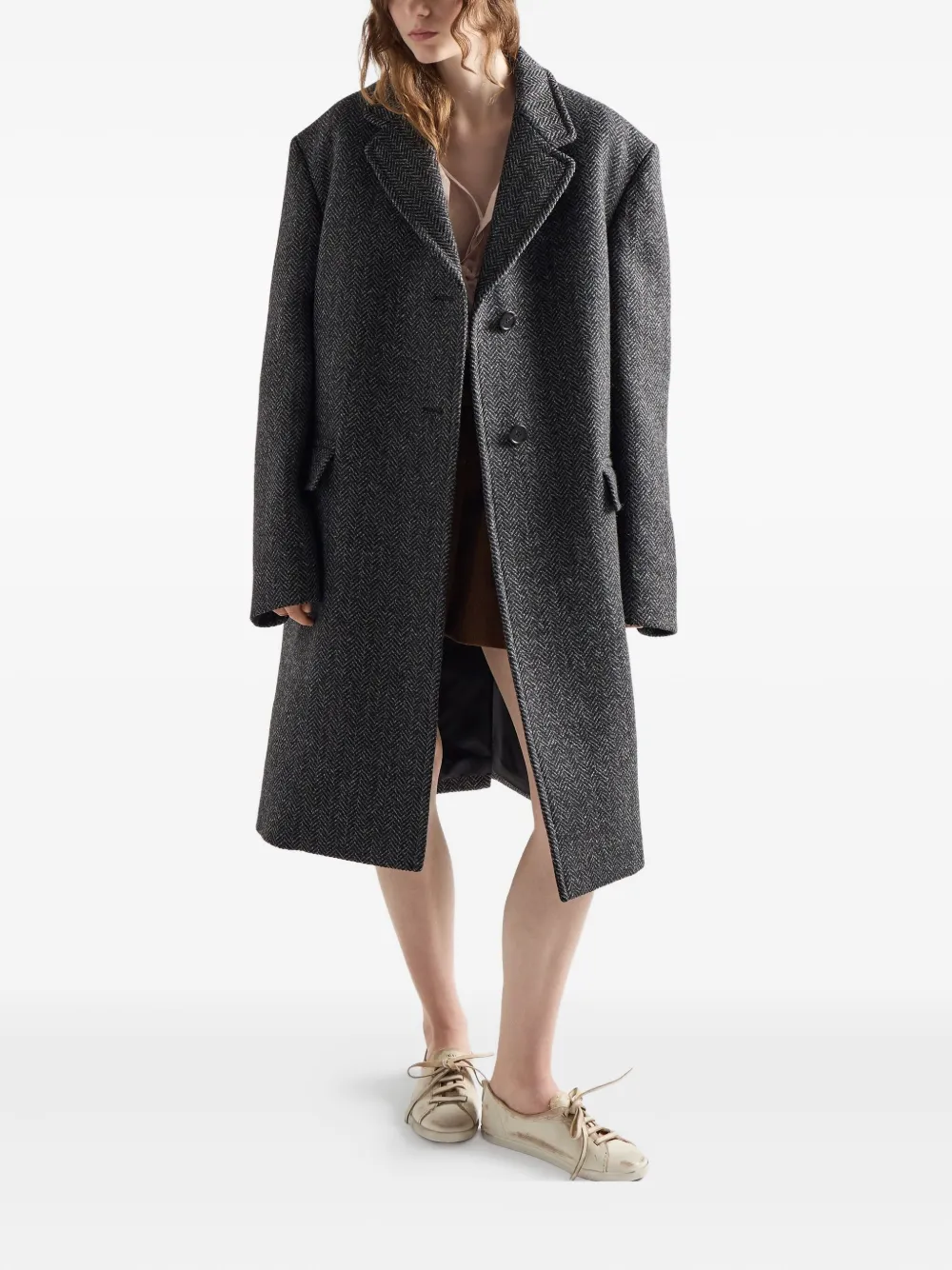 Prada Jas met gekerfde revers en visgraatpatroon - Grijs