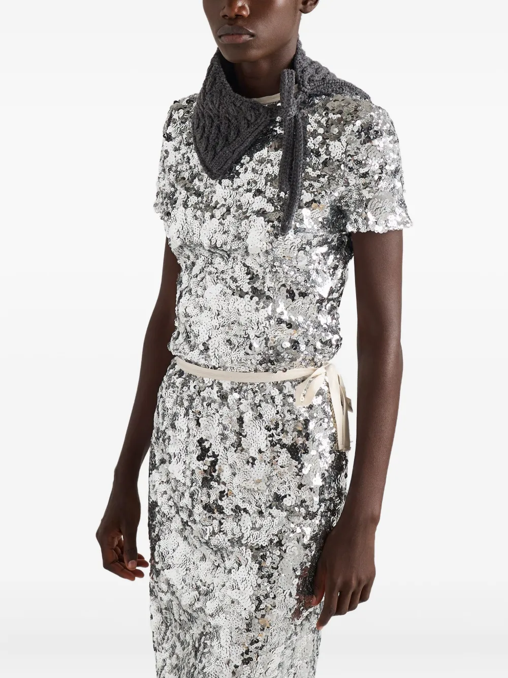 Prada sequin-embellished short-sleeved blouse Zilver