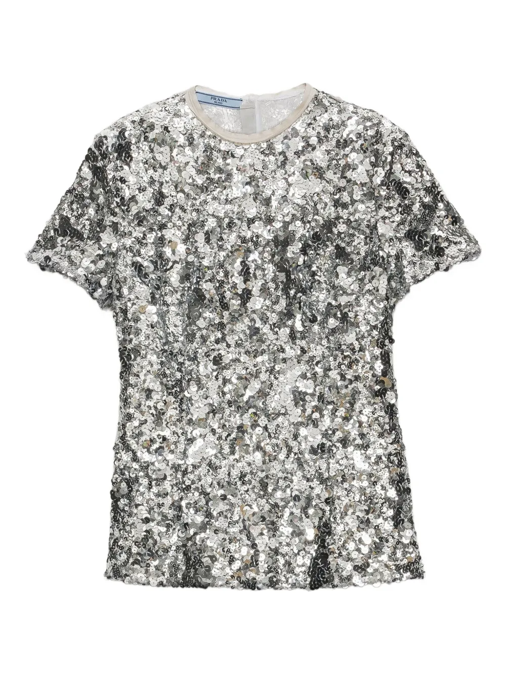 Prada Sequin-embellished Short-sleeved Blouse In Silver