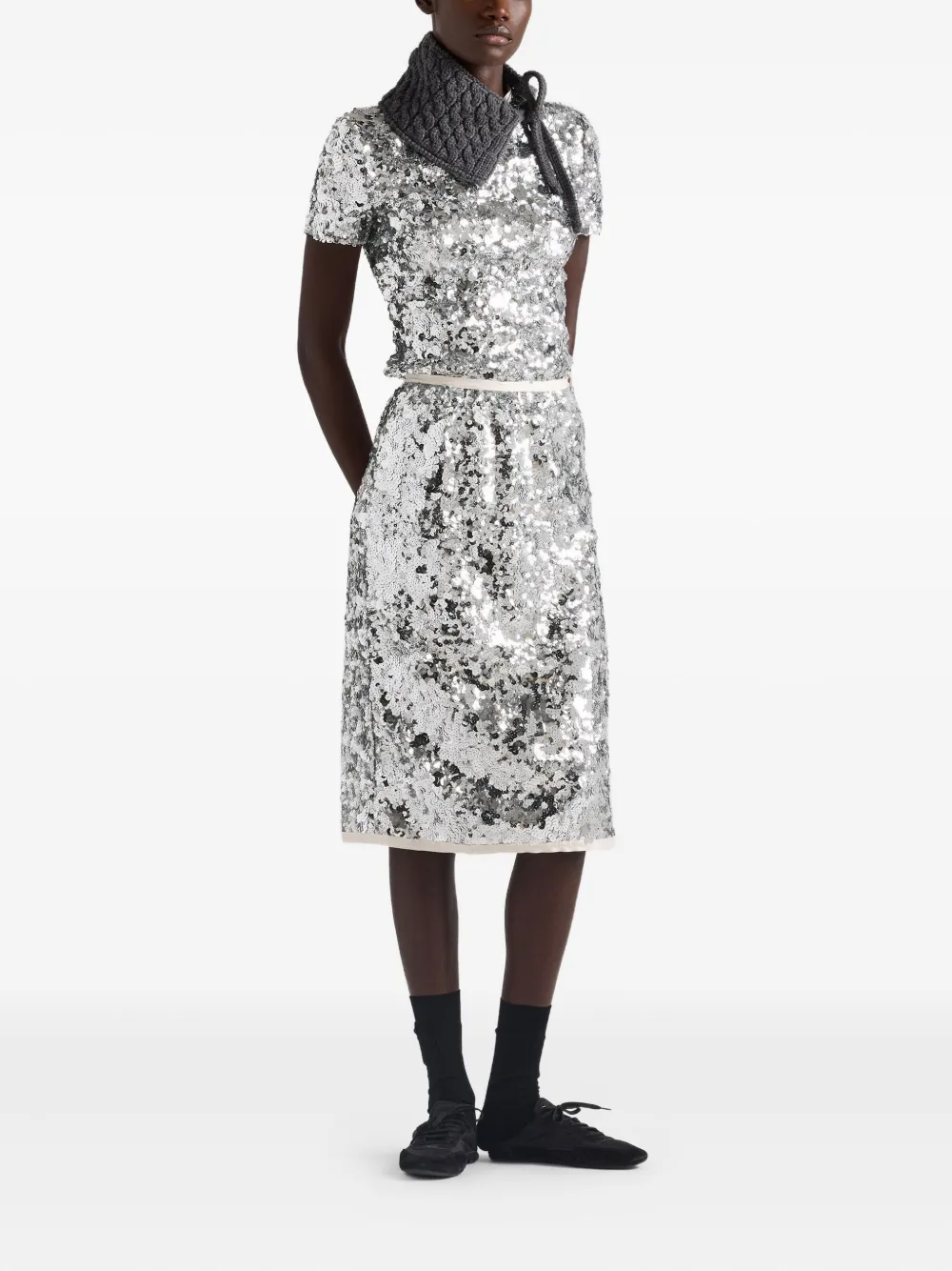 Prada sequin-embellished short-sleeved blouse - Zilver