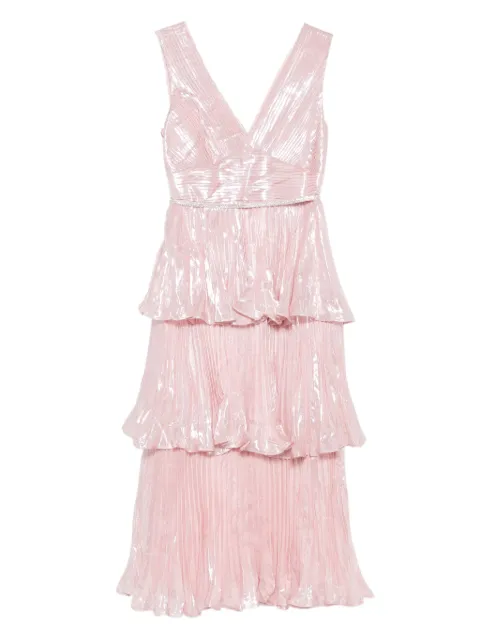 Self-Portrait pleated V-neck dress