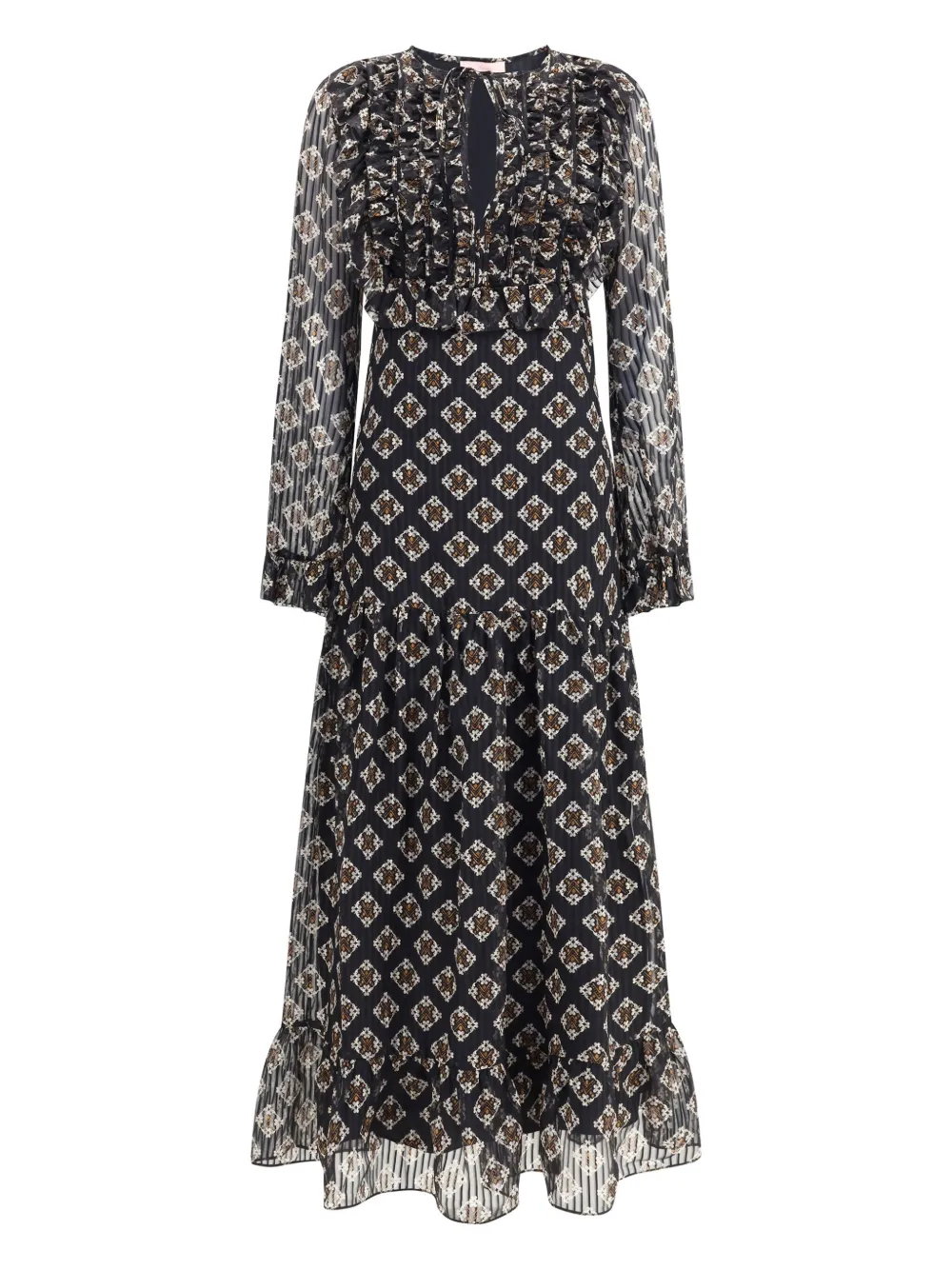 ruffled geometric-print maxi dress