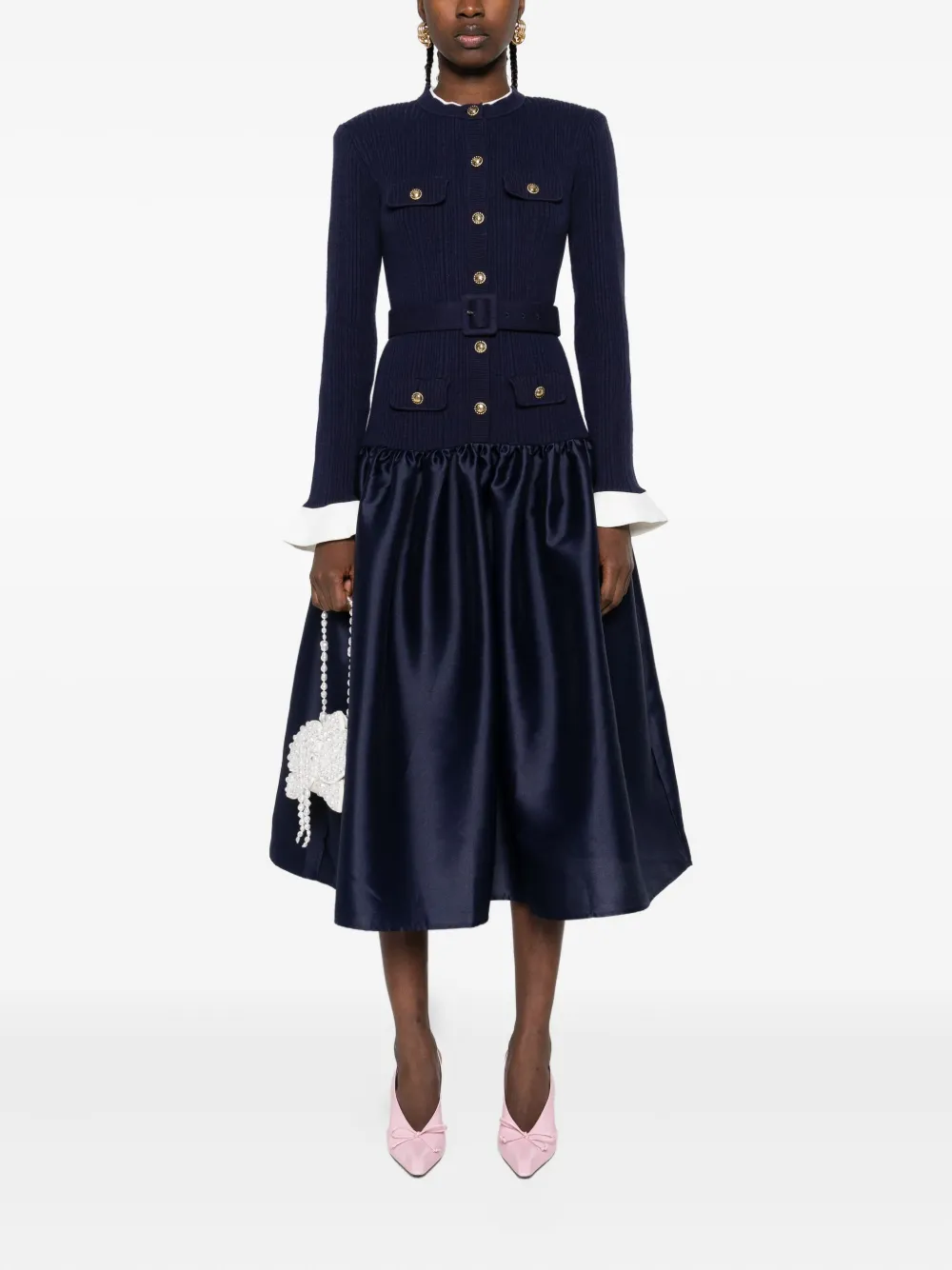 Self-Portrait button-detailed ribbed knit dress - Blauw