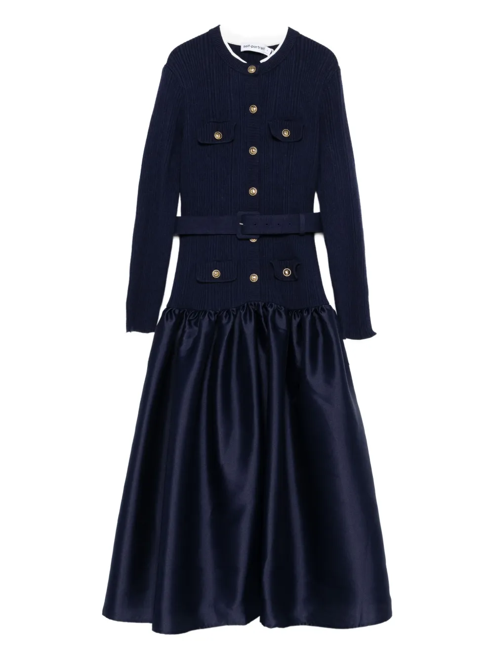 Self-Portrait button-detailed ribbed knit dress Blauw