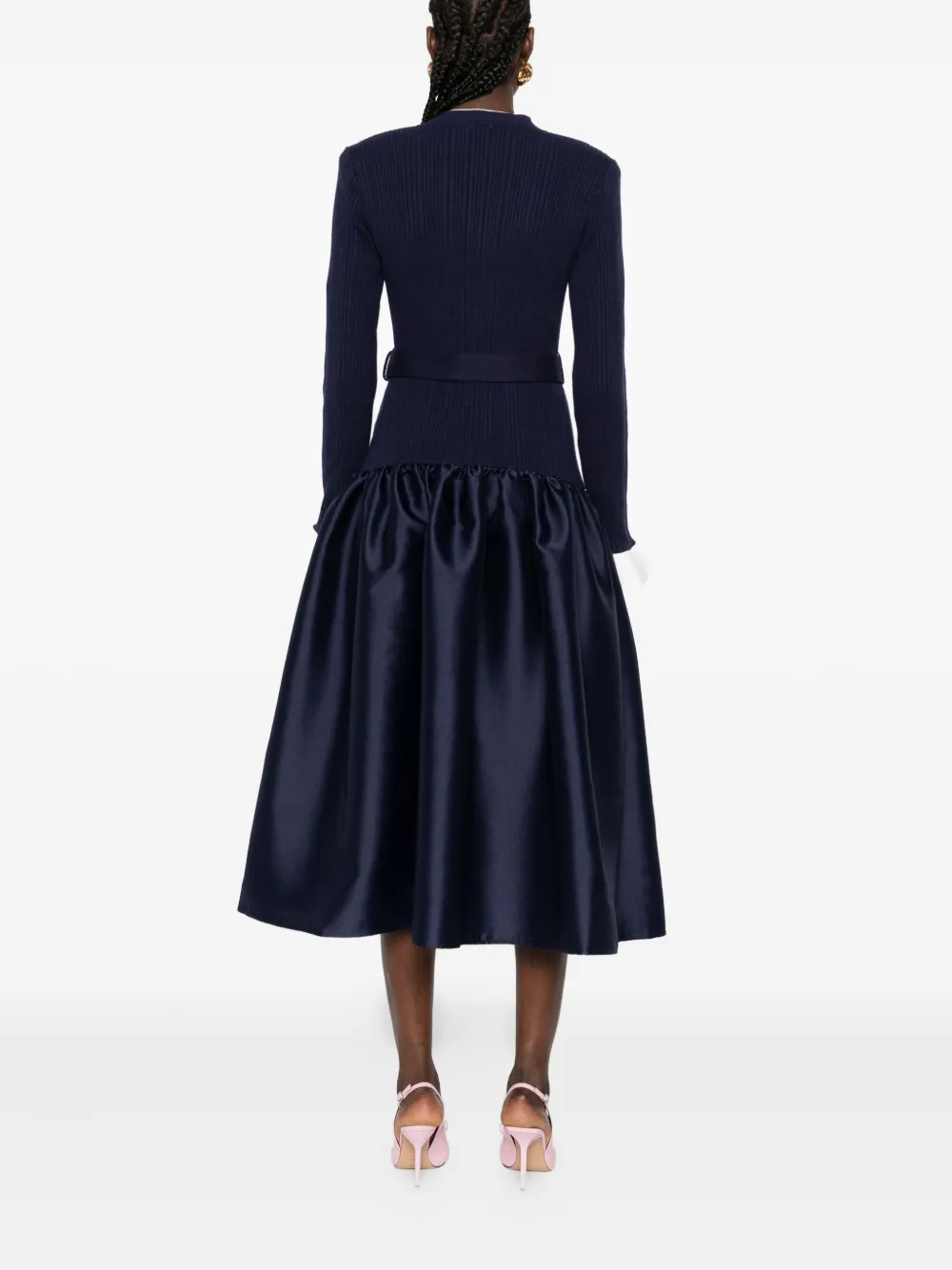 Self-Portrait button-detailed ribbed knit dress Blauw