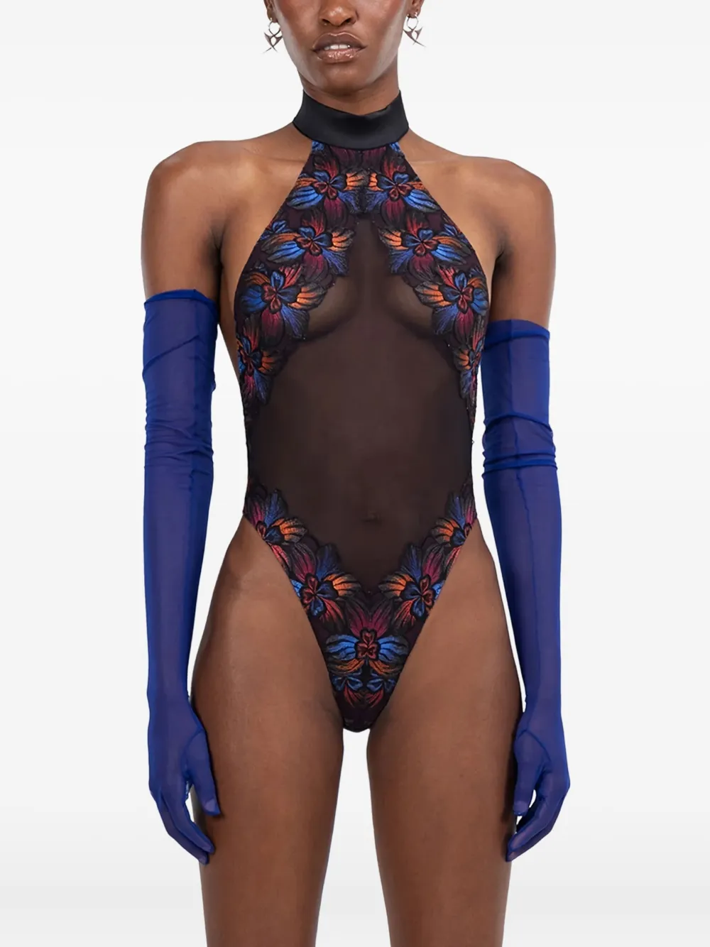 Zhilyova Laia body met geborduurde bloemen Blauw