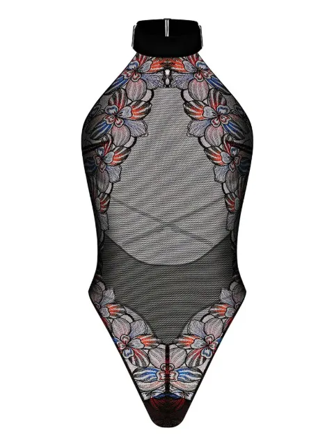 Zhilyova Laia floral-embroidered halter bodysuit