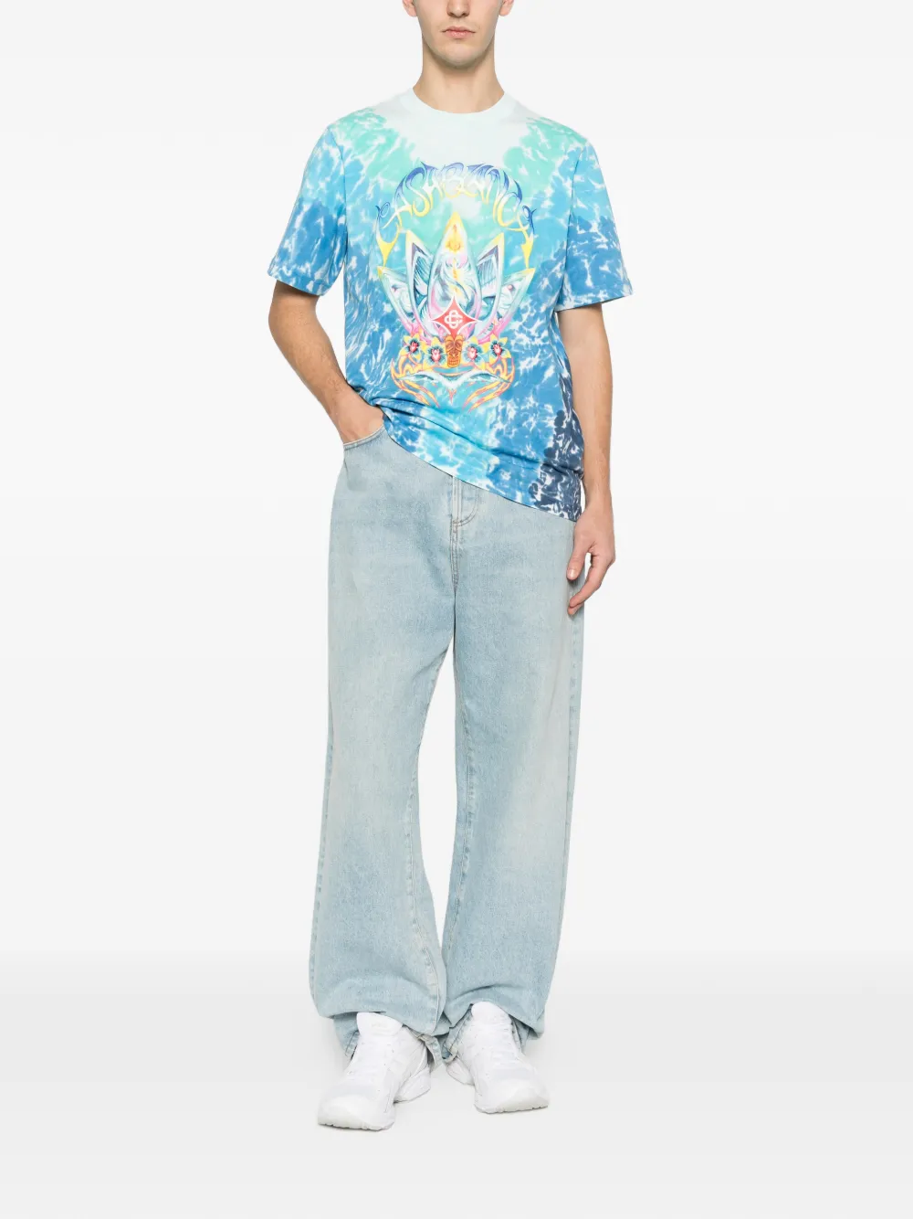 Casablanca T-shirt met lotusprint - Blauw