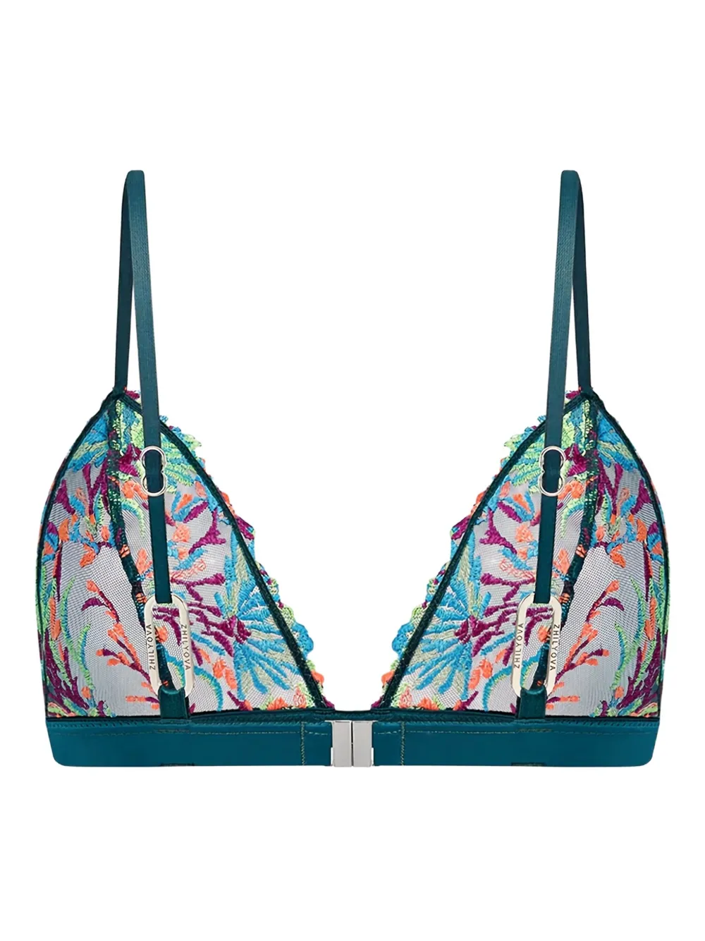 Zhilyova Maris Floral-embroidered Triangle Bralette In Multi