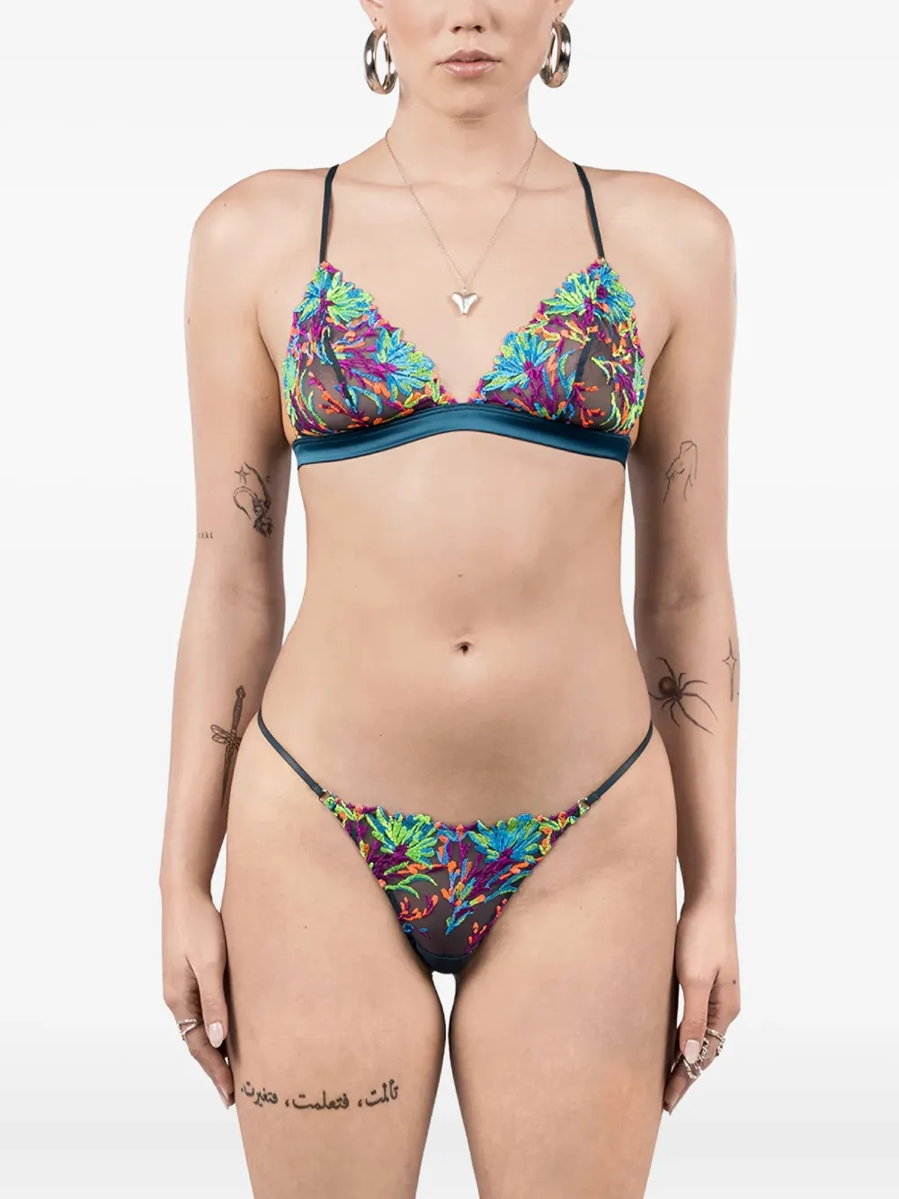 Zhilyova Floral Embroidered G-string In Multi