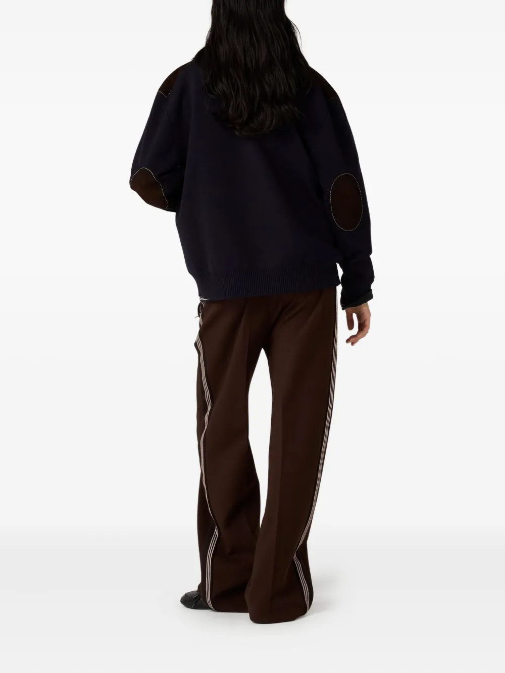 Miu Miu Leather-panel Wool Cardigan In Blue
