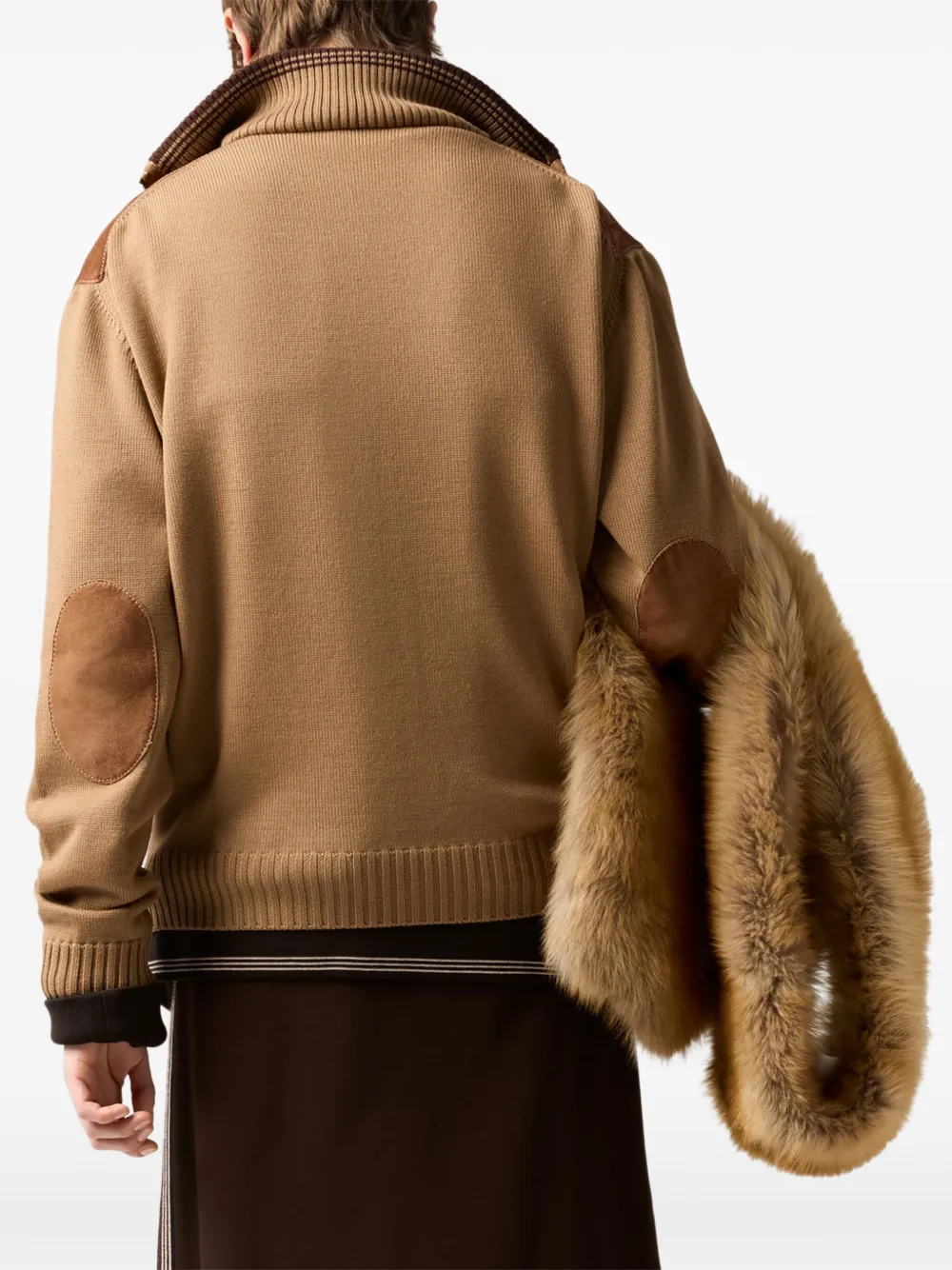 Miu Geribbeld vest met suède vlakken Bruin