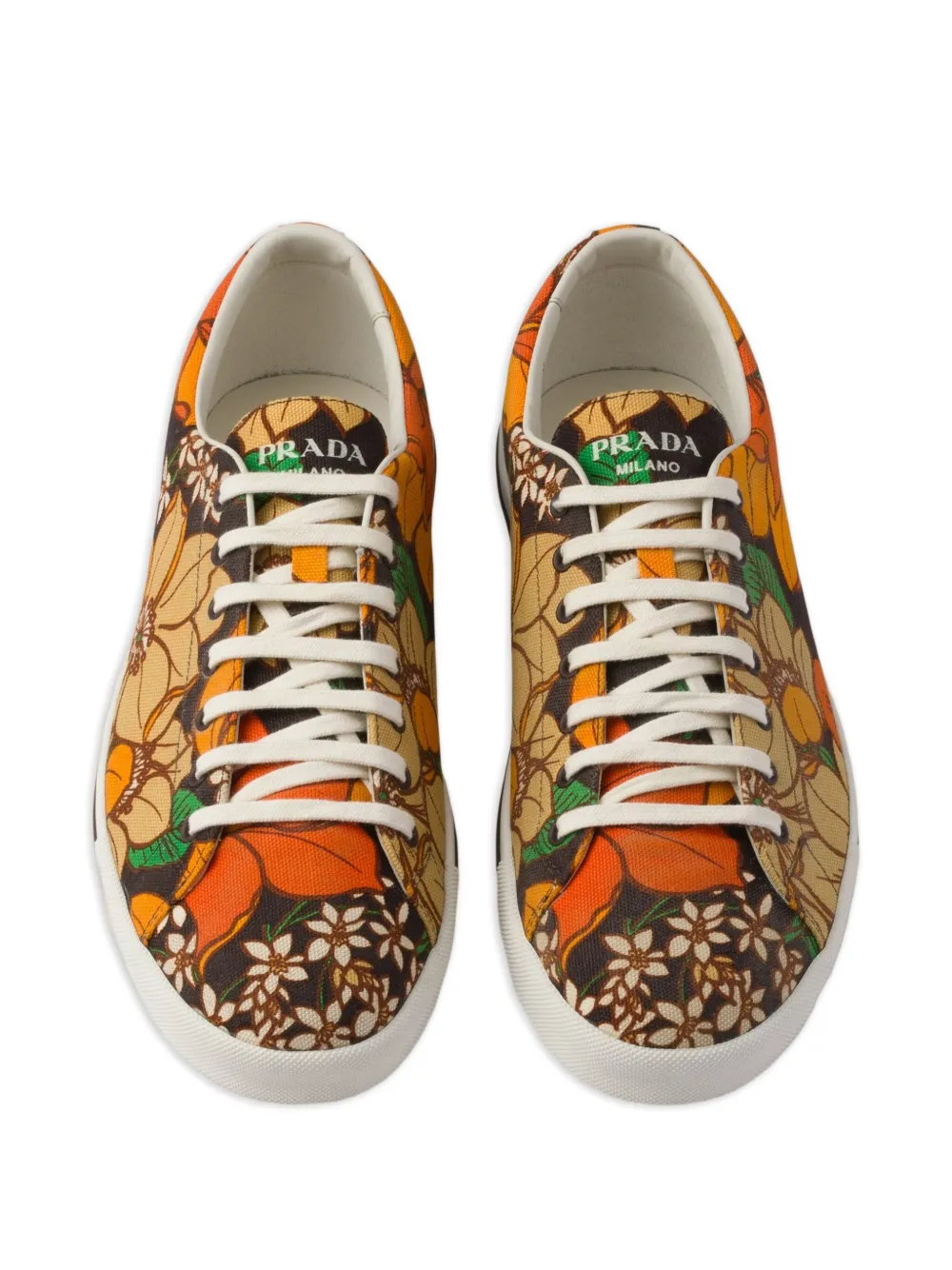 Prada Canvas sneakers met bloemenprint Bruin