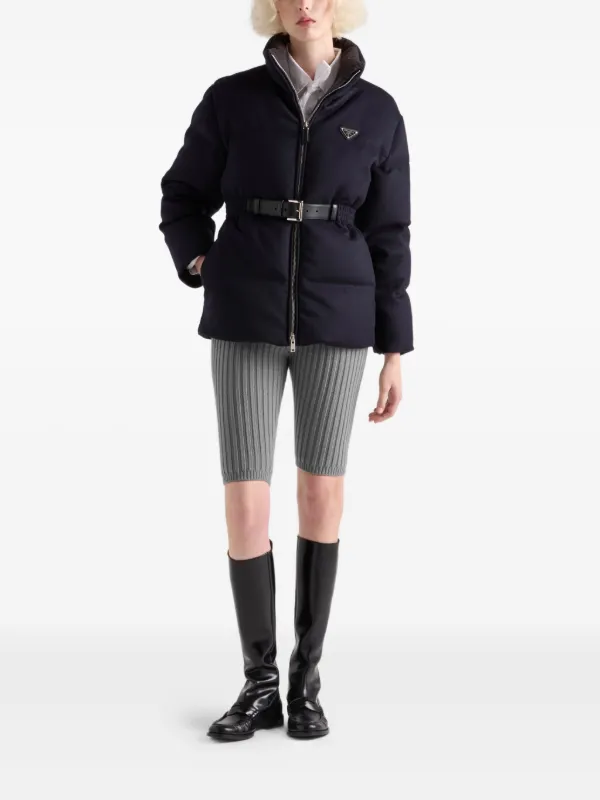 Prada Belted Puffer Jacket | Black | FARFETCH IN