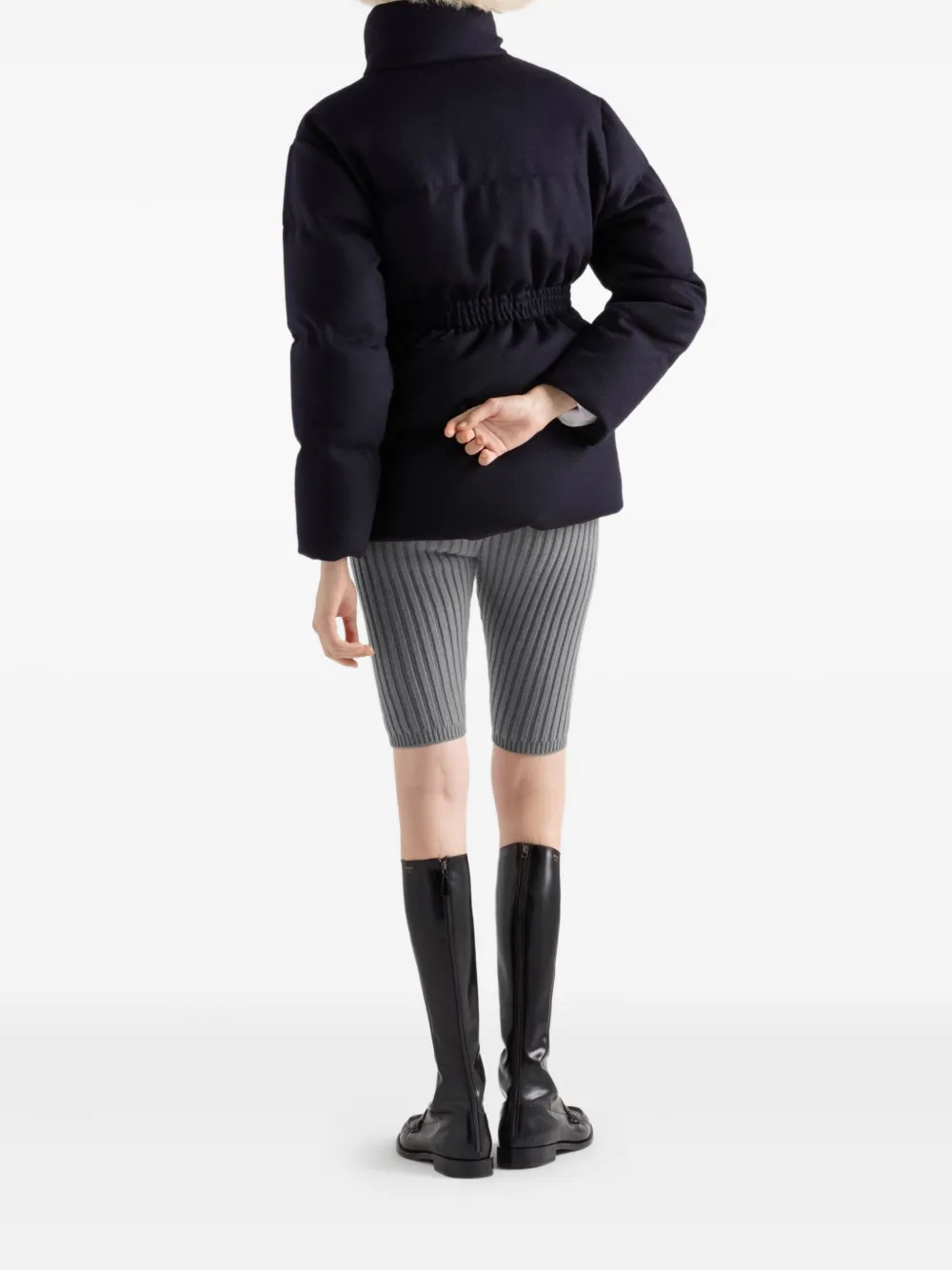 Prada Womens Blue Loden Belted Shell-down Puffer Jacket In Blue