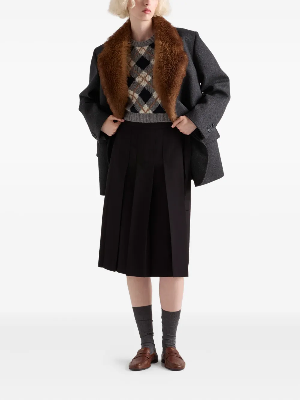 Prada Midi-jurk met geplooid vlak - Zwart