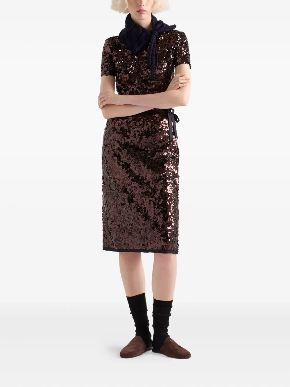 Prada sequin-embellished ribbon-tied skirt - Bruin