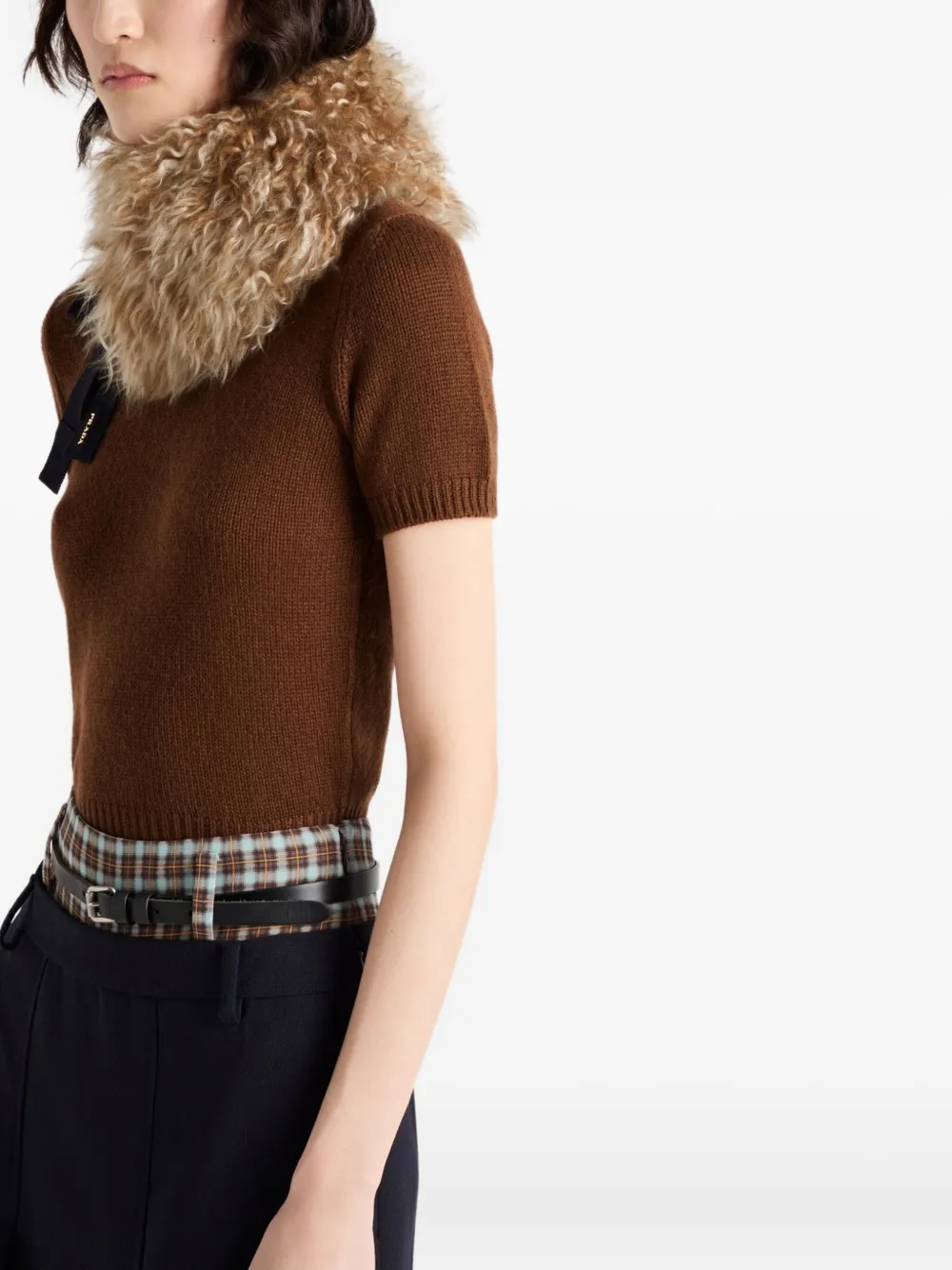 Prada Short-sleeved Cashmere Sweater In Brown