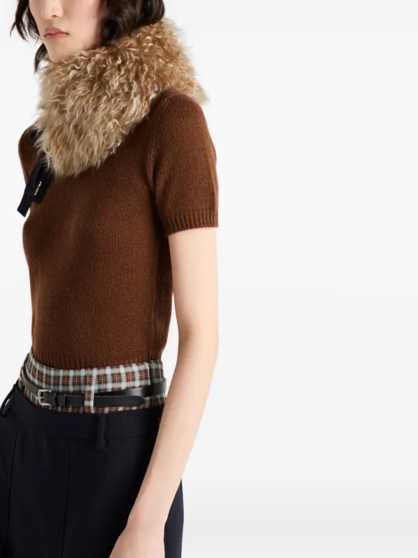 Prada Ribbed short-sleeve Sweater | Brown | FARFETCH