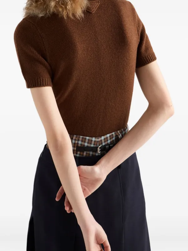 Prada Ribbed short-sleeve Sweater | Brown | FARFETCH