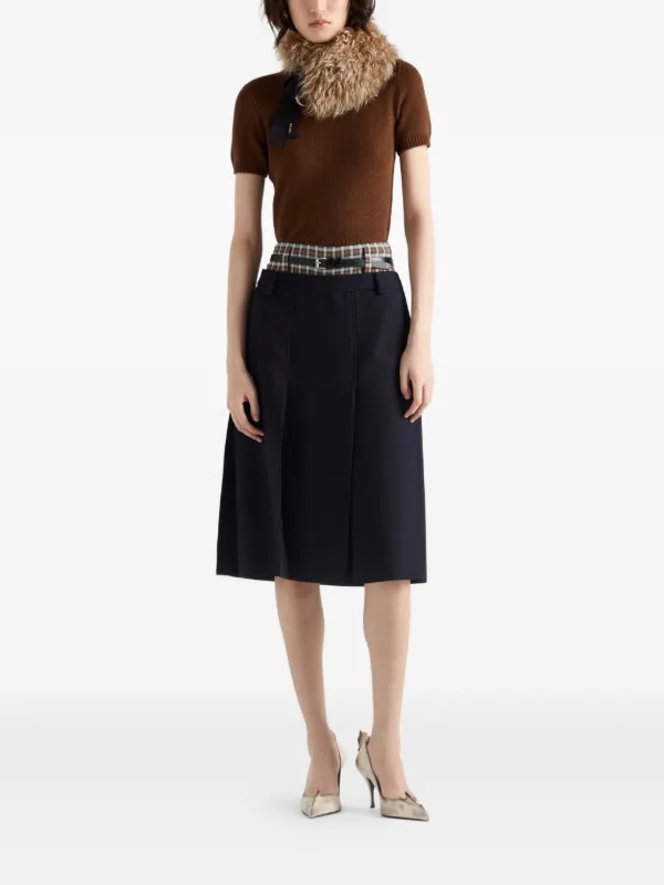 PRADA MILANO 半袖 リブニット ベージュ サイズ38 Prada Ribbed short-sleeve Sweater | Brown | FARFETCH