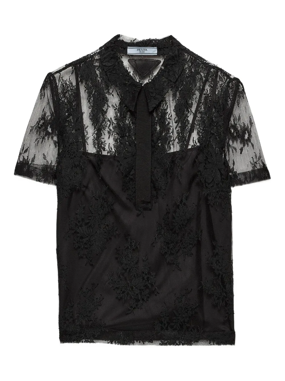 Prada Lace Polo Top In Black