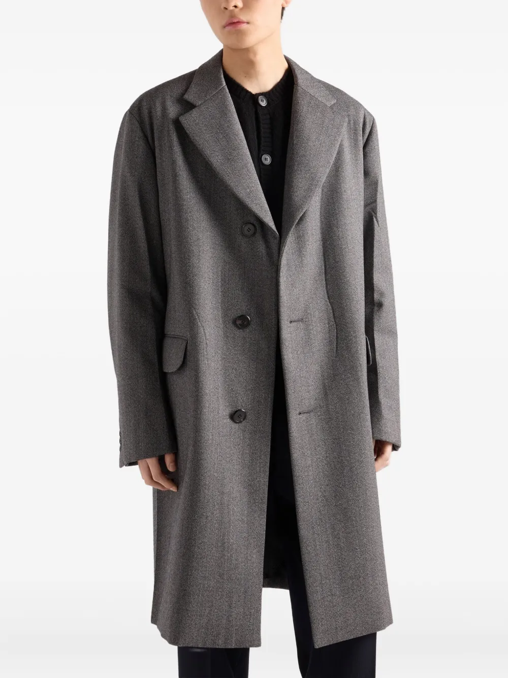 Prada Einreihiger Mantel Aus Wolle In Gray