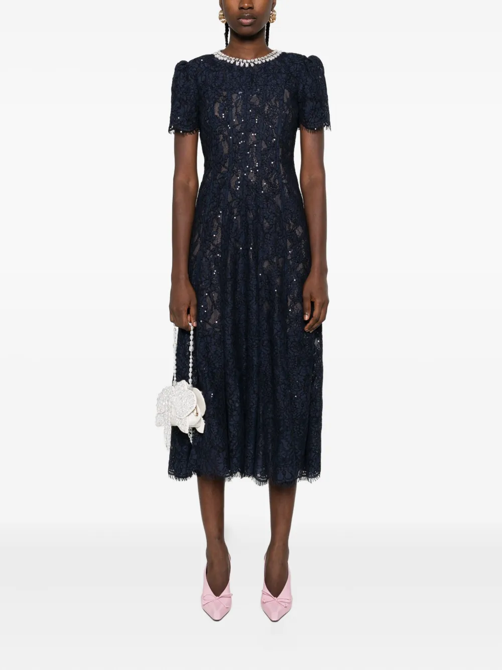 Self-Portrait sequin-embellished lace dress - Blauw