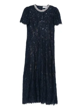 self portrait navy sequin dress Navy Floral Sequin Midi Dress self-portrait-US