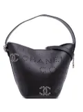 CHANEL Pre-Owned 2019 Calfskin and Tweed Small Piercing Light bucket bag - Blue
