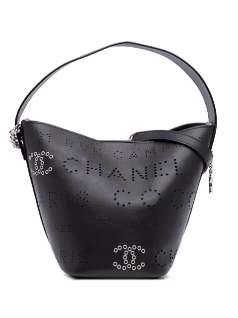 CHANEL Pre-Owned 2019 Calfskin and Tweed Small Piercing Light bucket bag