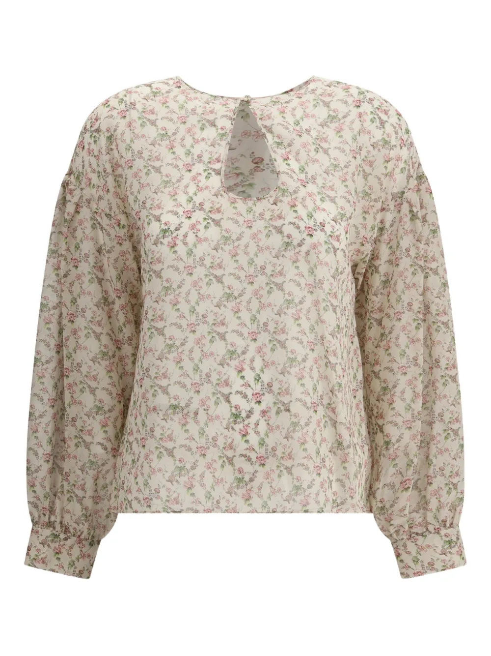 floral-print silk blouse
