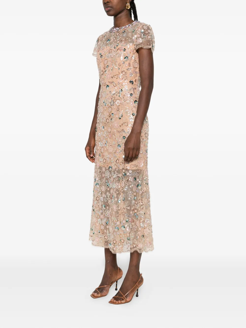 Self-portrait Embellished Short-sleeved Dress In Multi
