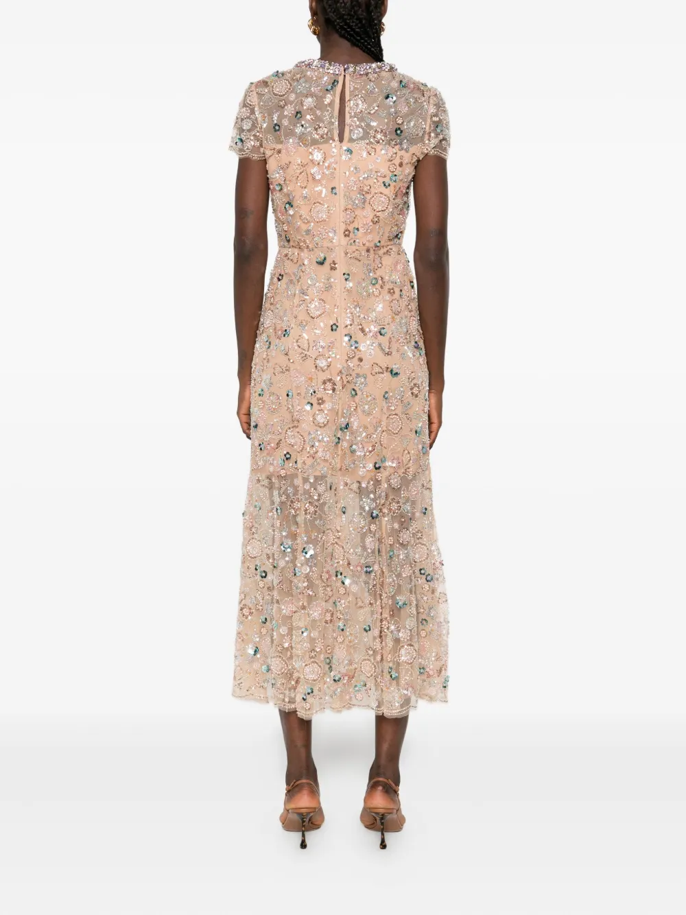 Self-portrait Embellished Short-sleeved Dress In Multi