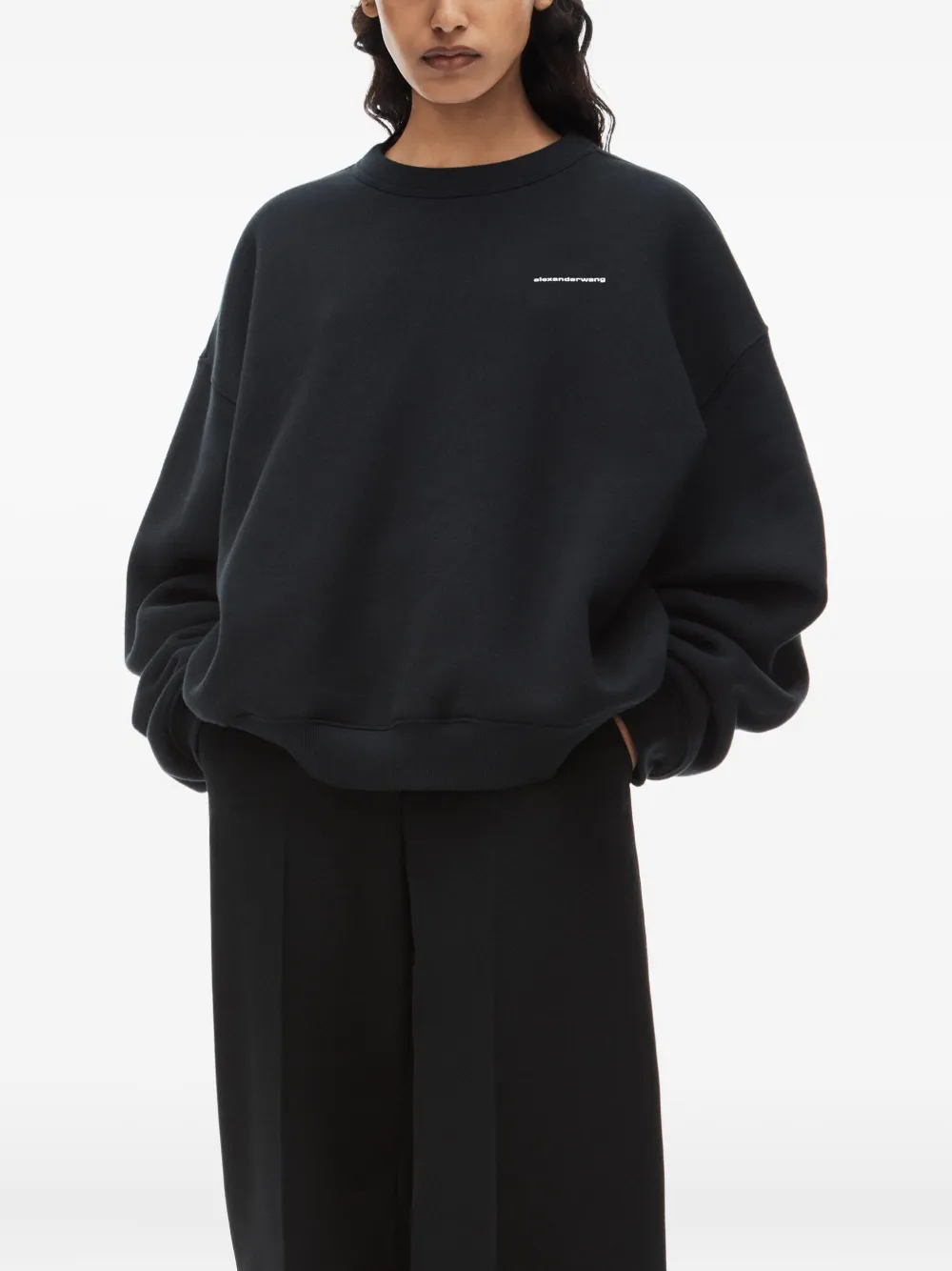 Alexander Wang Crewneck Pullover In Dense Fleece In Black