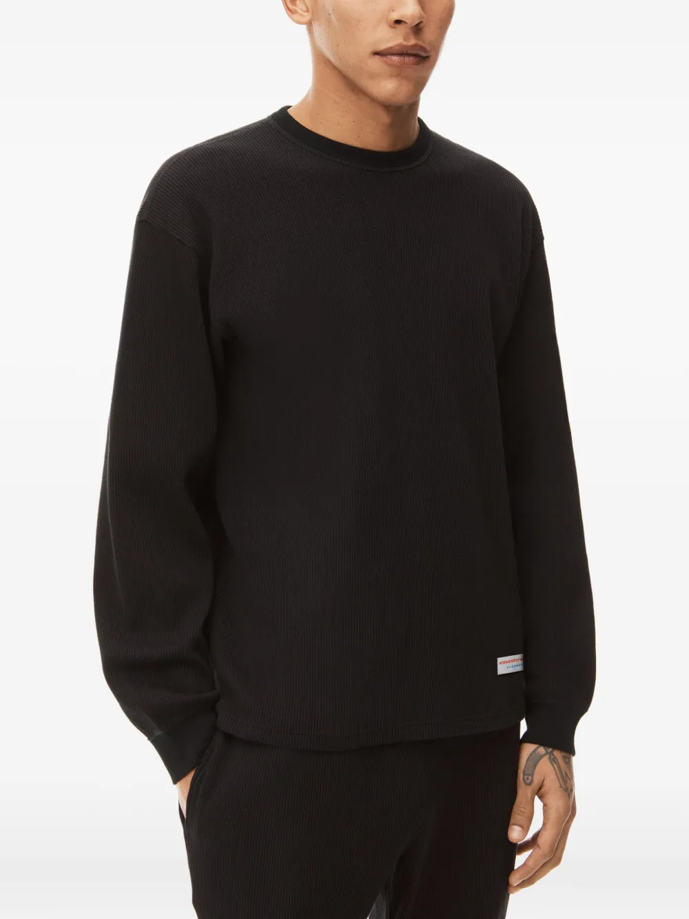 Alexander Wang Unisex Long Sleeve In Cotton Waffle Thermal In Black