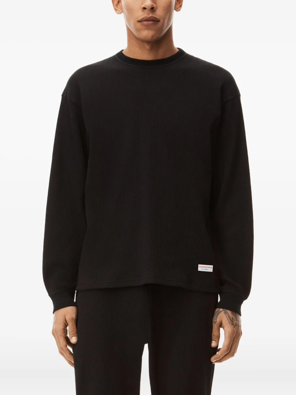 Alexander Wang Unisex Long Sleeve In Cotton Waffle Thermal In Black