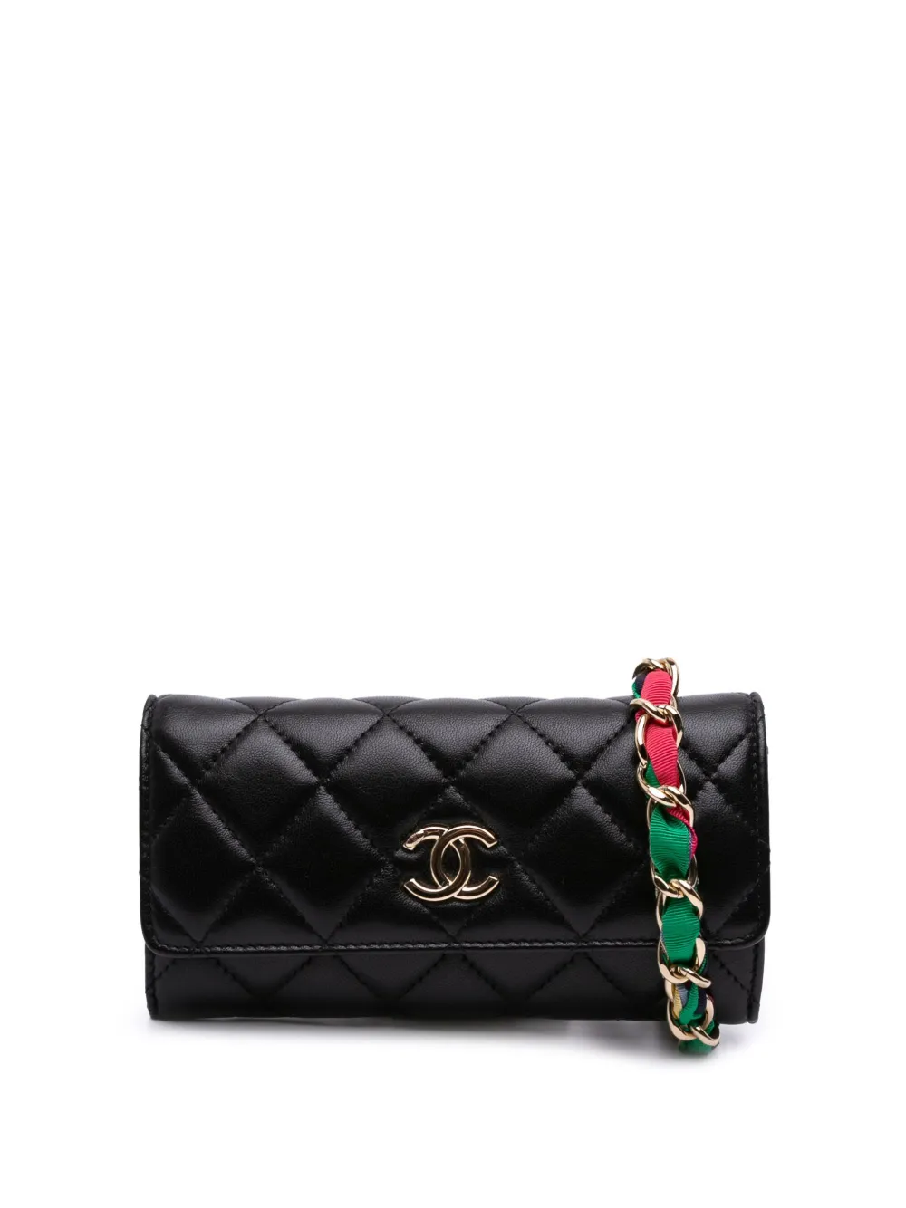 2021 CC Quilted Shiny Lambskin Ribbon Long Clutch on Chain crossbody bag