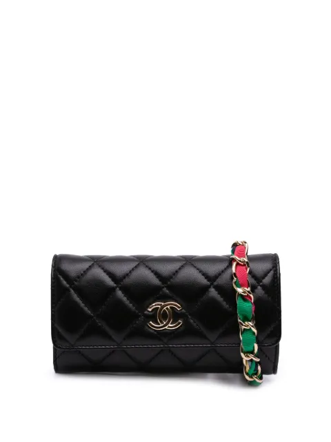 CHANEL Pre-Owned 2021 CC Quilted Shiny Lambskin Ribbon Long Clutch on Chain crossbody bag