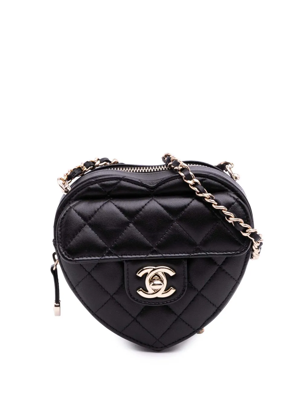CHANEL Pre-Owned 2021 Mini Lambskin CC in Love Heart crossbody bag | Black | Image 1