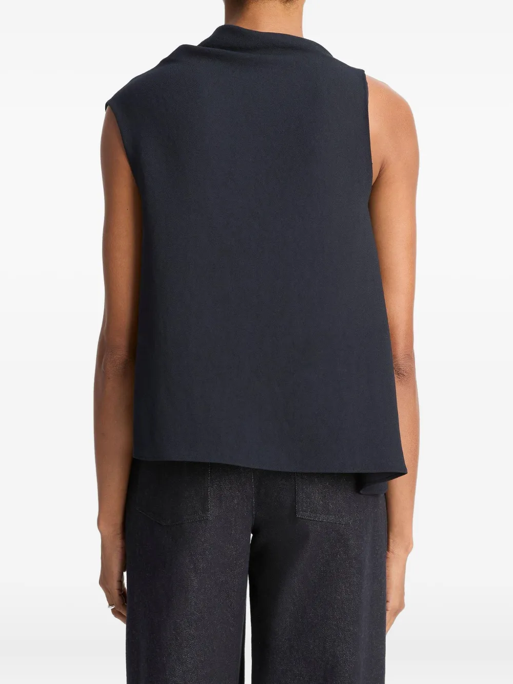 Vince Asymmetric Drape Sleeveless Top In Black