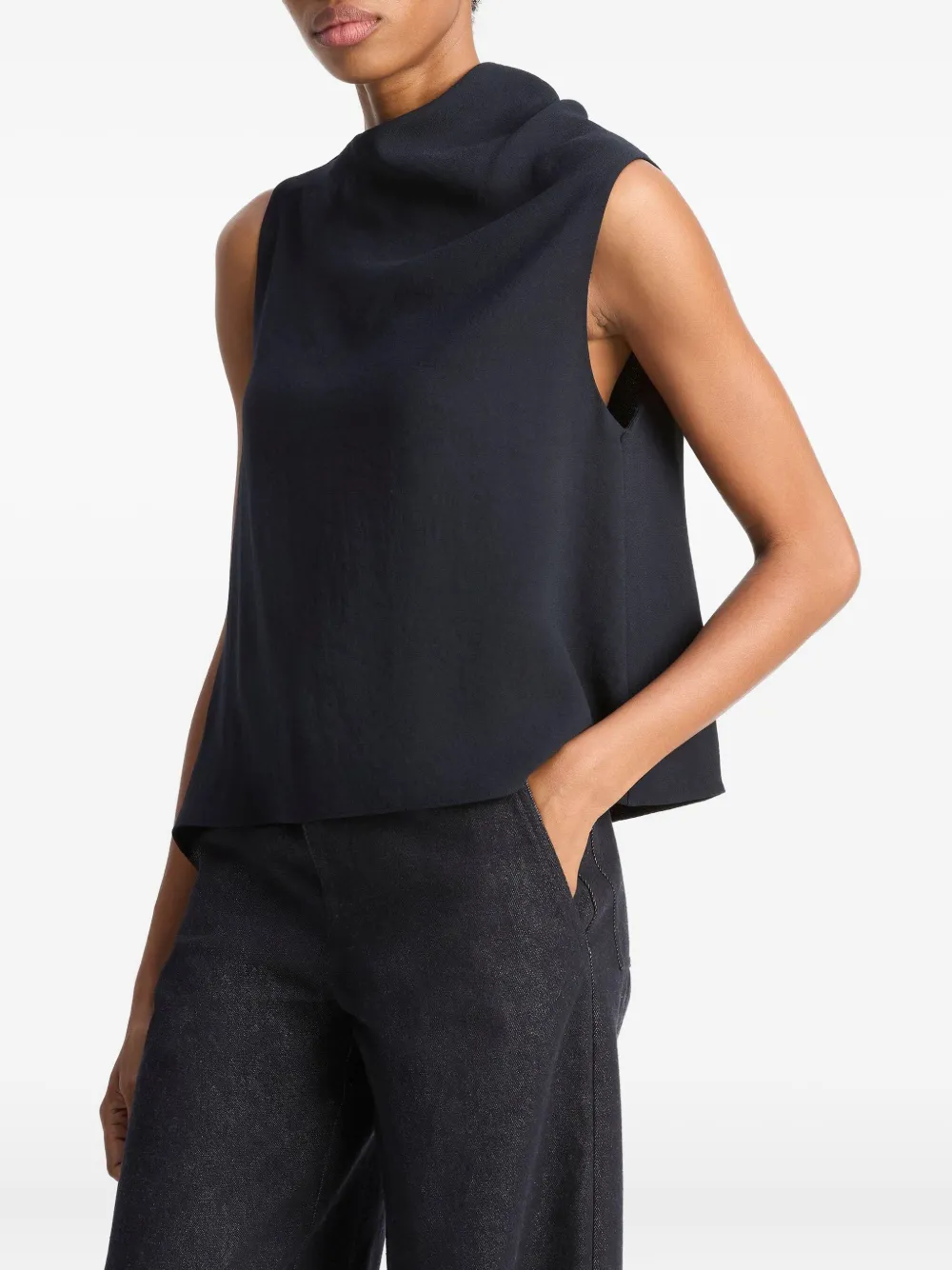 Vince Asymmetric Drape Sleeveless Top In Black