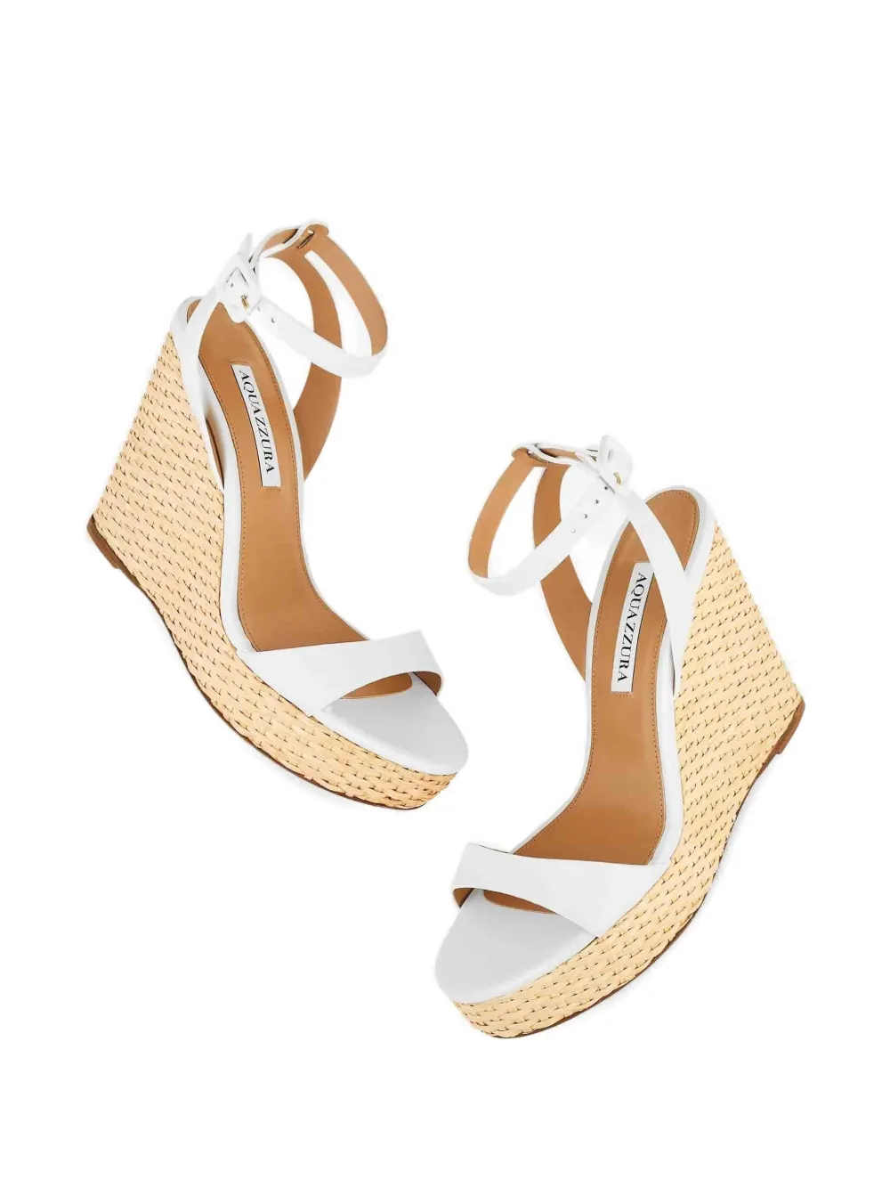 Aquazzura 110mm Sunseeker leather wedge espadrilles White