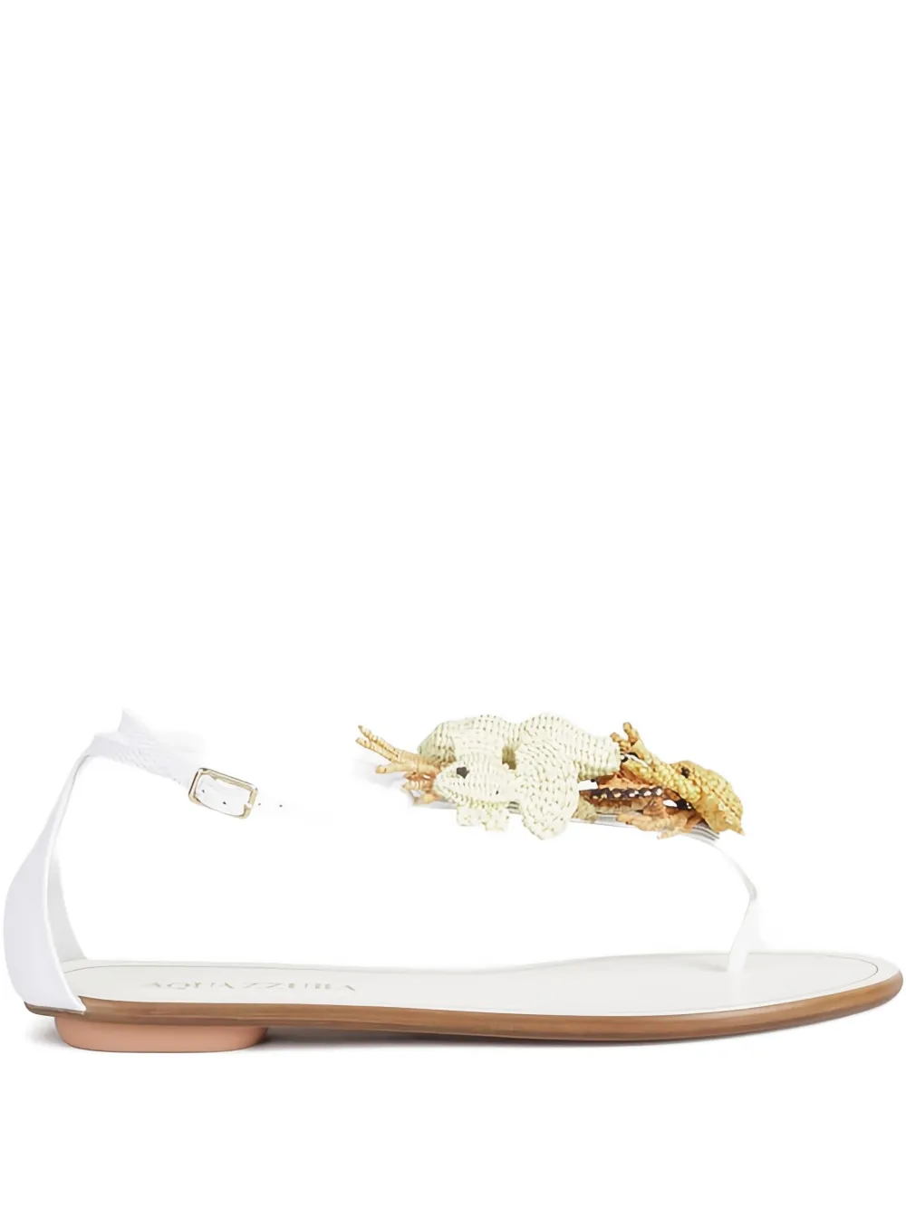 Aquazzura Marea Raffia And Leather Thong Sandals In White