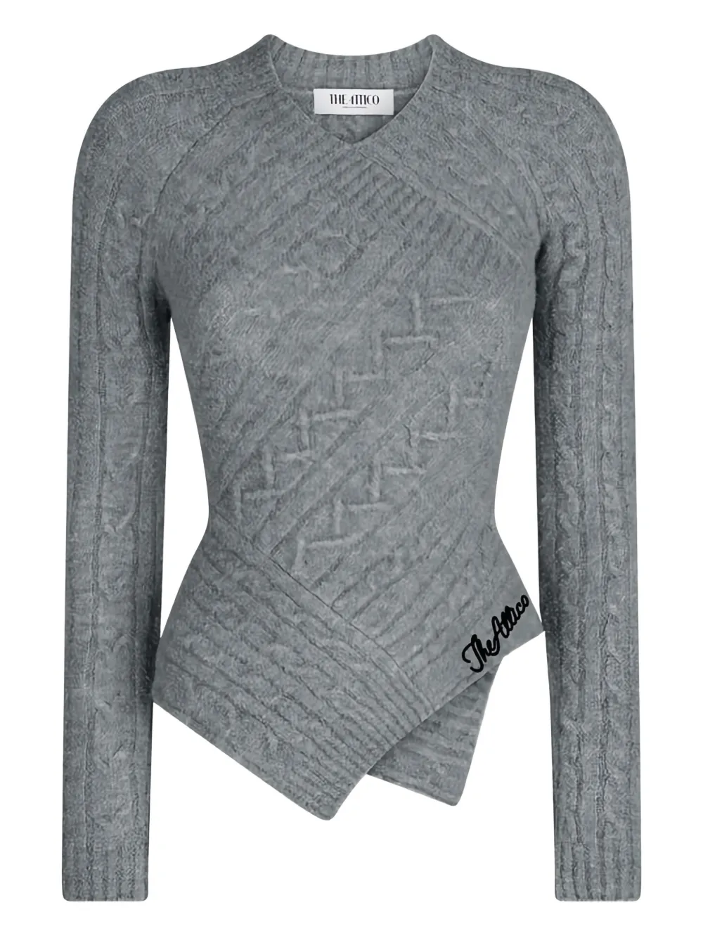Attico Sweater In Brown Cable Wool Mix Knit In Gray