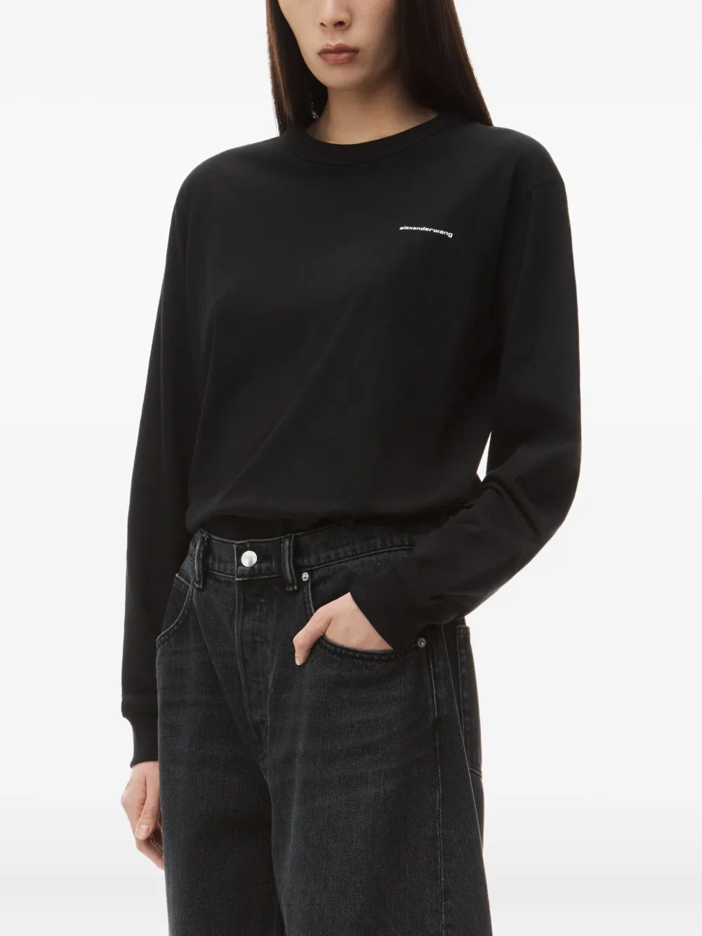 Alexander Wang logo-embroidered longsleeve T-shirt Zwart