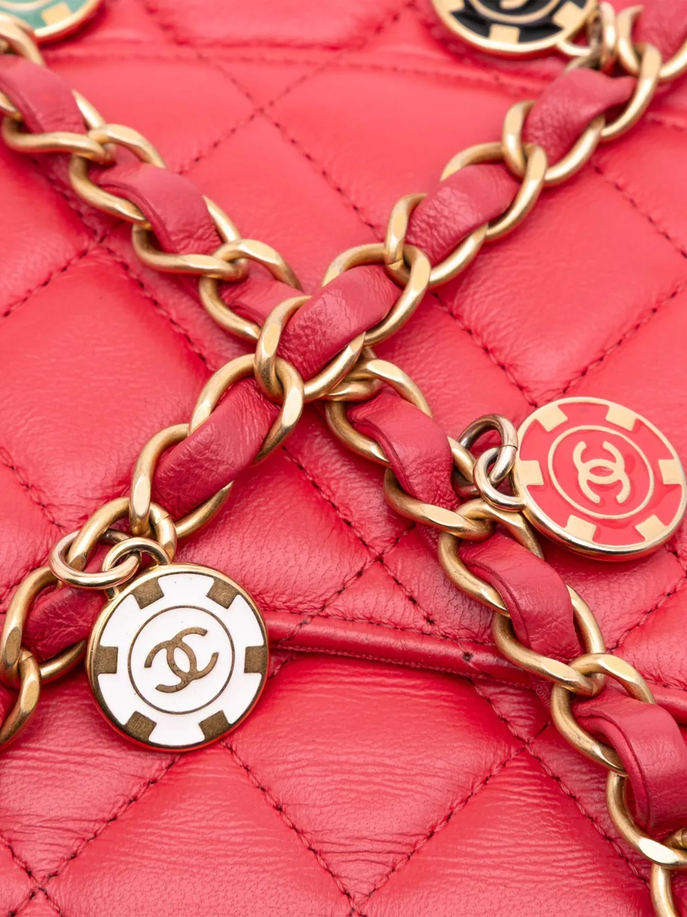 Pre-owned Chanel 2021-2025 Mini Square Classic Lambskin Casino Royale Charms Single Flap Crossbody Bag In Red