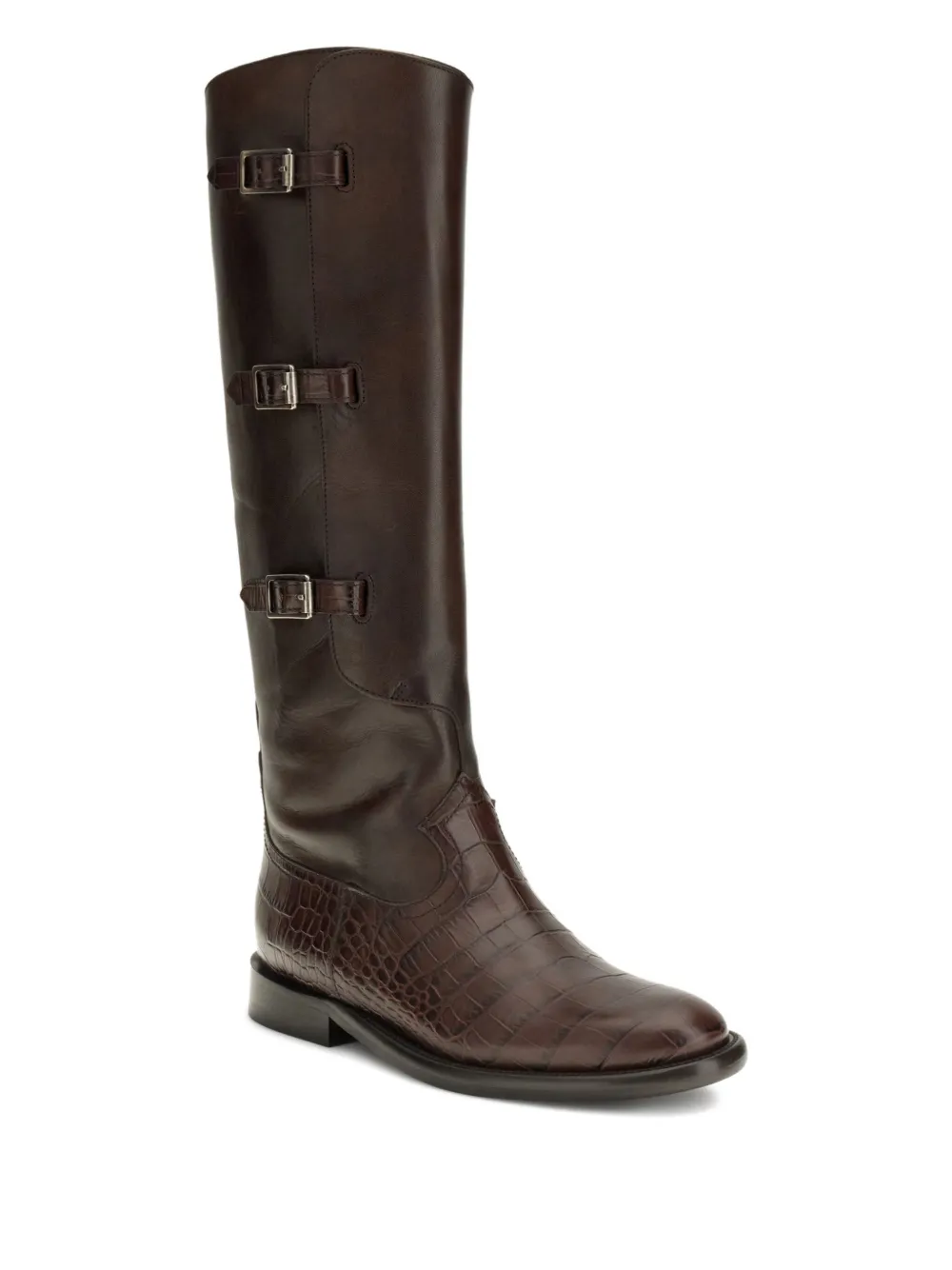 Paris Texas Montana Crocodile-embossed Buckle Boots In Brown