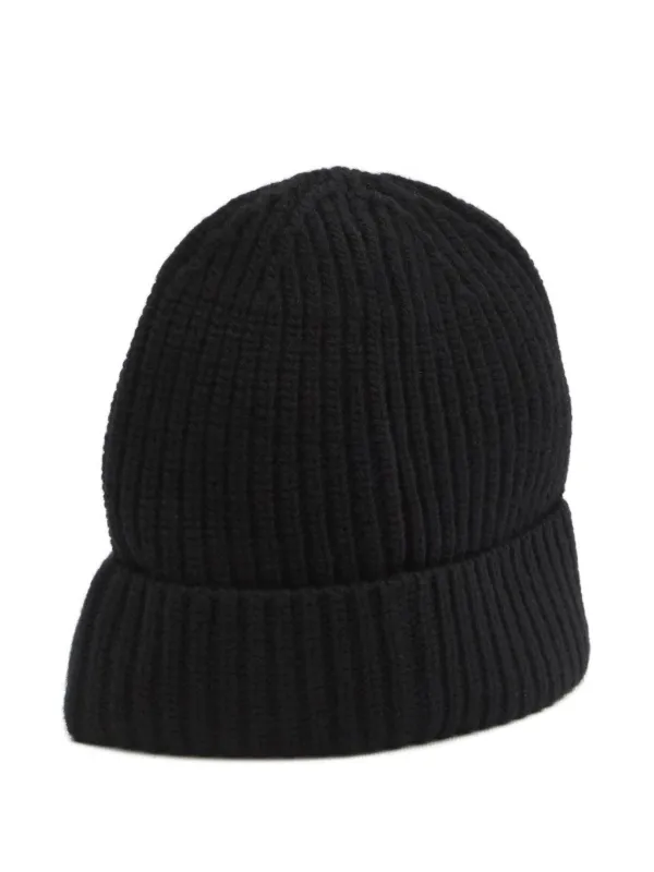 Stone Island logo-patch ribbed-knit Beanie Hat | Black | FARFETCH
