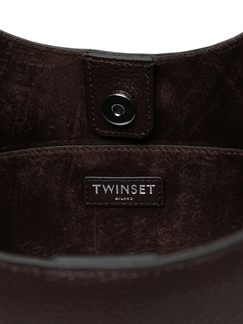 TWINSET Leren schoudertas met logo Bruin
